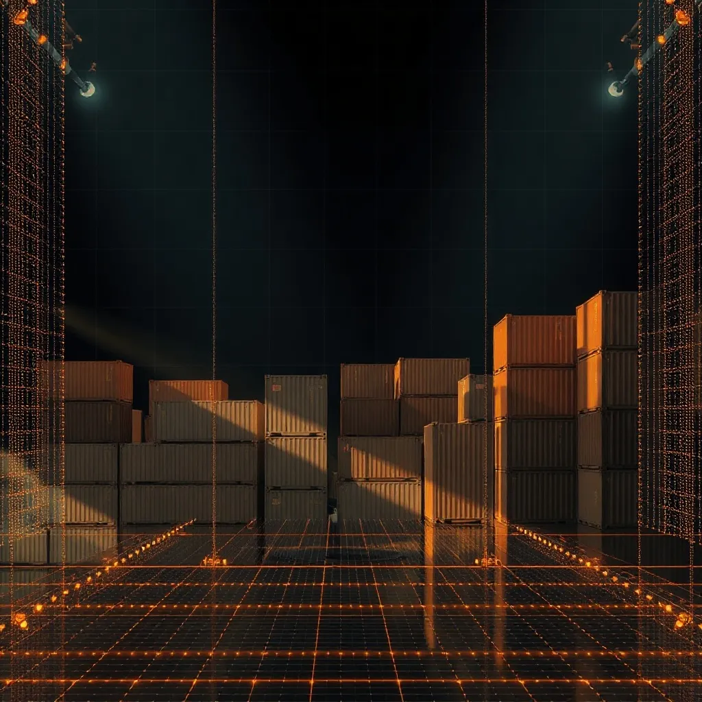 Abstract logistics visualization, shipping containers and di